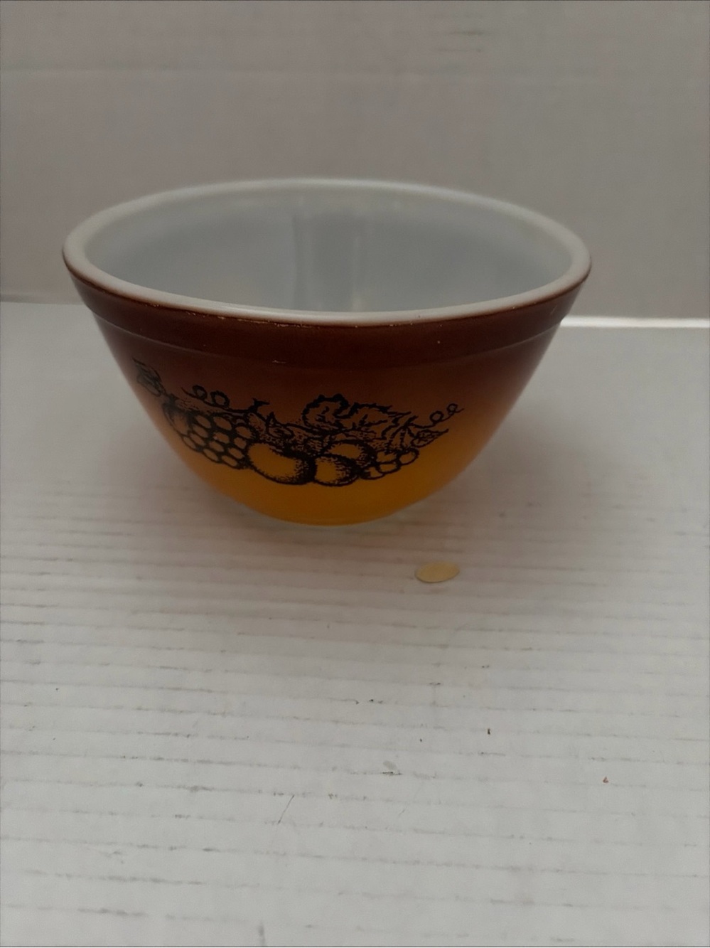 Vintage Ombre Brown to Yellow Fruit Pattern Mixing Bowl
